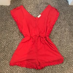 Red flower detail romper